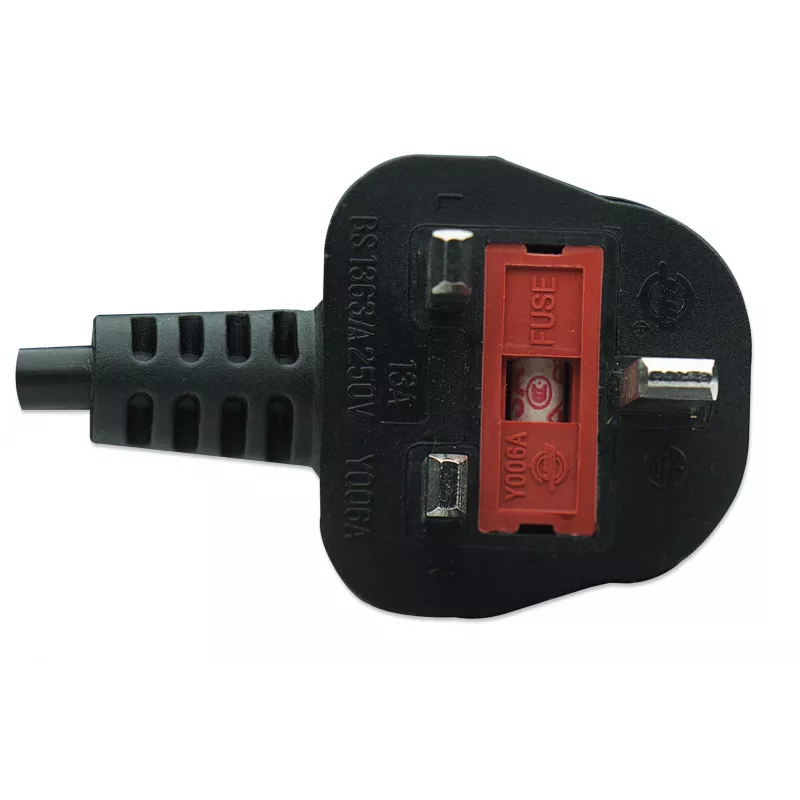 Manhattan Mains Power Cord/Cable, UK 3-pin plug to C7 Female (figure of eight), 1.8m, 13A, Black, Lead, Lifetime Warranty