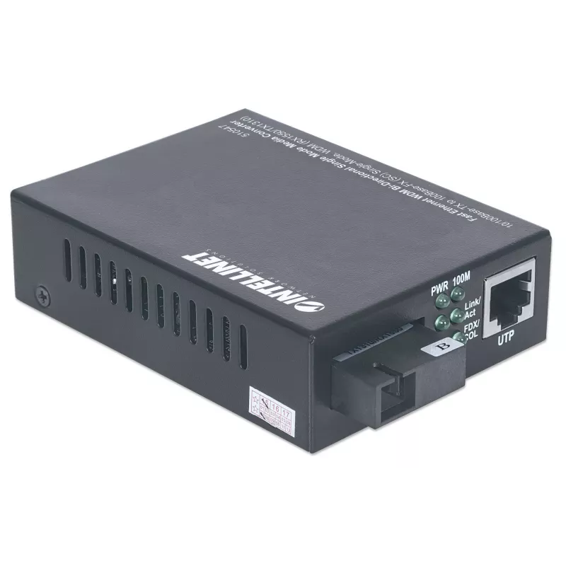 Intellinet Fast Ethernet WDM Bi-Directional Single Mode Media Converter, 10/100Base-Tx to 100Base-Fx (SC) Single-Mode, 20 km (12.4 mi.), WDM (Rx1550/Tx1310)