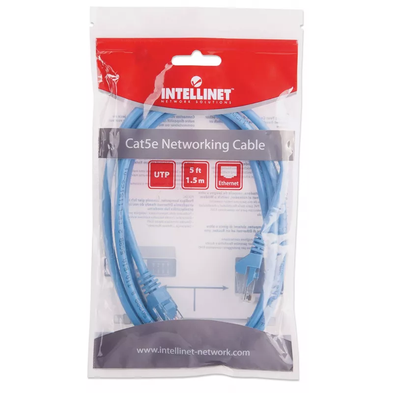 Intellinet Network Patch Cable, Cat5e, 1.5m, Blue, CCA, U/UTP, PVC, RJ45, Gold Plated Contacts, Snagless, Booted, Lifetime Warranty