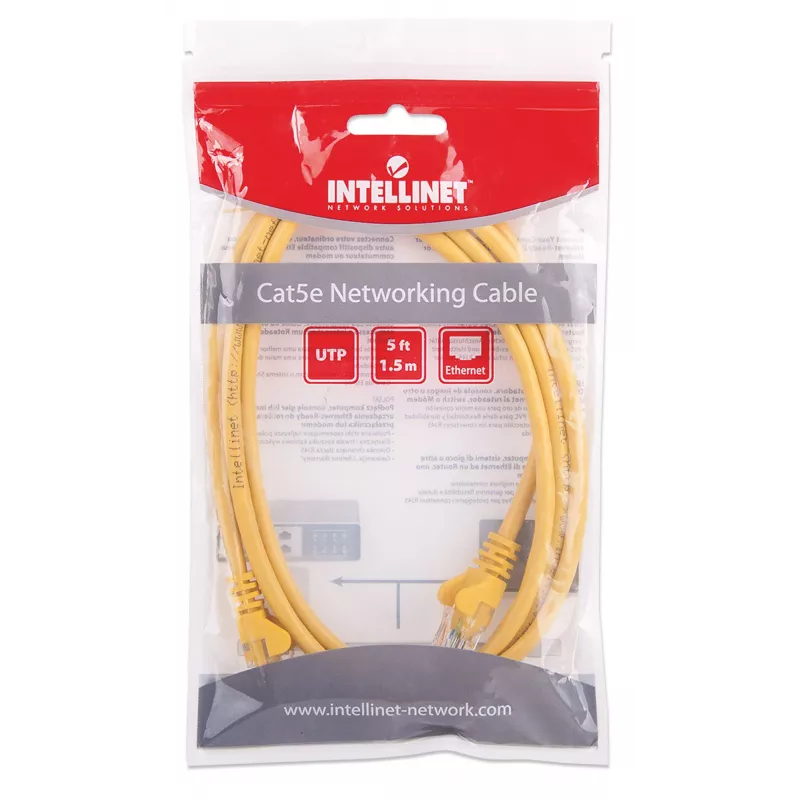 Intellinet Network Patch Cable, Cat5e, 1.5m, Yellow, CCA, U/UTP, PVC, RJ45, Gold Plated Contacts, Snagless, Booted, Lifetime Warranty