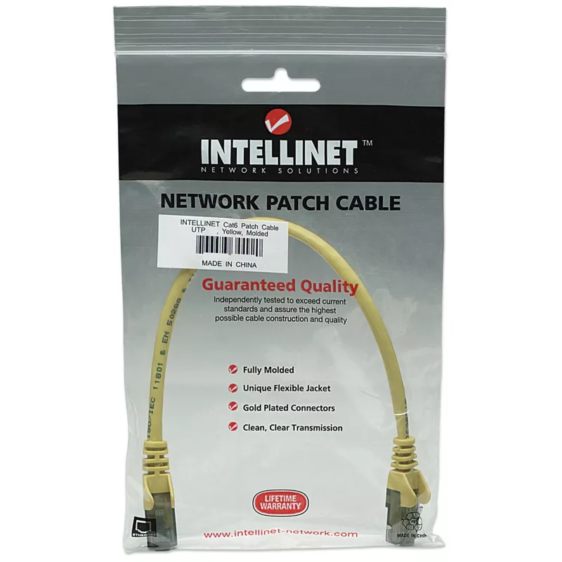 Intellinet Network Patch Cable, Cat6A, 7.5m, Yellow, Copper, S/FTP, LSOH / LSZH, PVC, RJ45, Gold Plated Contacts, Snagless, Booted, Lifetime Warranty