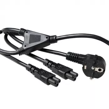 ACT Powercord split cable mains connector CEE7/7 male (angled) - 2 x C5 1.80 m