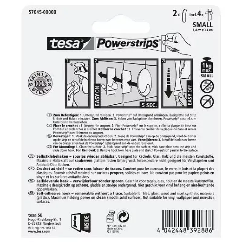 Towel hook TESA 57045-00000 Metallic Indoor 2 pcs