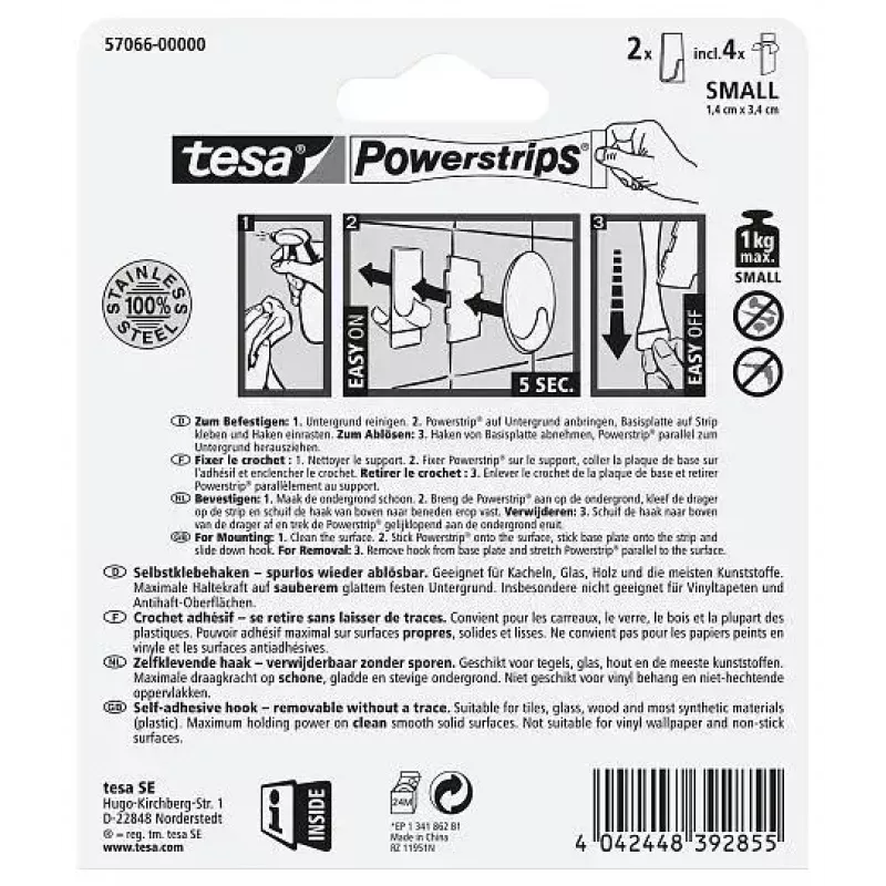 Towel hook TESA 57066-00000 Metallic Indoor 2 pc(s)