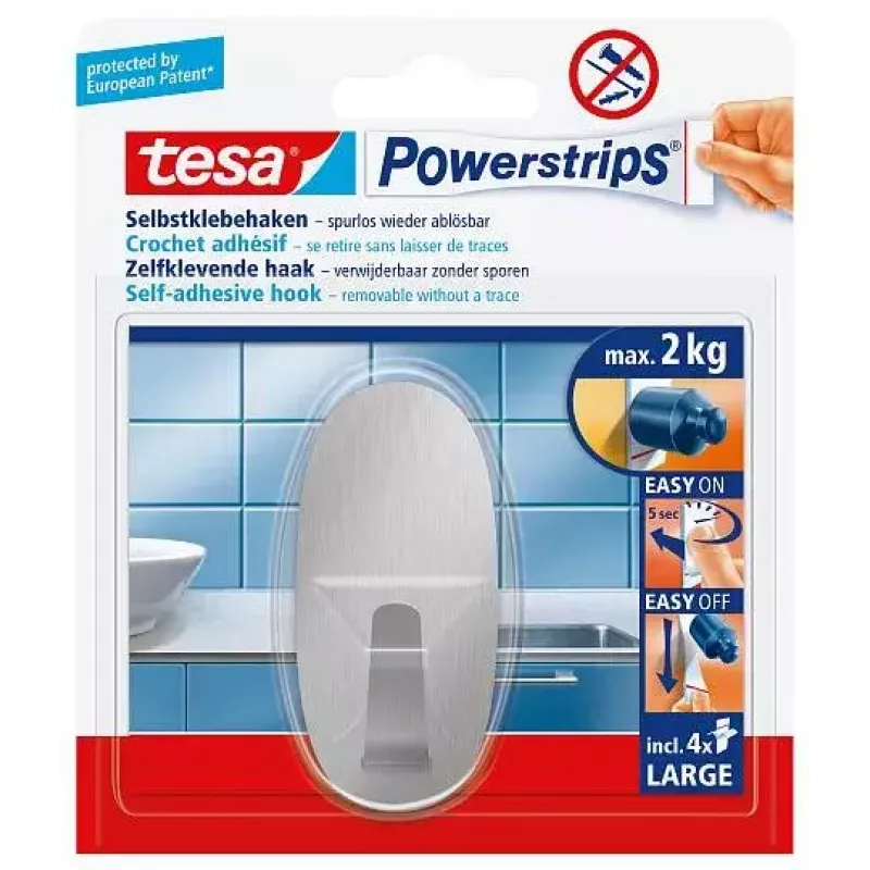 Towel hook TESA 58261-00000 Indoor Metallic 1 pc