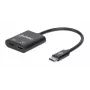 Manhattan USB-C to USB-C Audio Adapter and USB-C (inc Power Delivery), Black, 480 Mbps (USB 2.0), Cable 11cm, With Power Delivery to USB-C Port (60W), Three Year Warranty