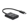 Manhattan USB-C to USB-C Audio Adapter and USB-C (inc Power Delivery), Black, 480 Mbps (USB 2.0), Cable 11cm, With Power Delivery to USB-C Port (60W), Three Year Warranty
