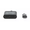 Manhattan USB-C to USB-C Audio Adapter and USB-C (inc Power Delivery), Black, 480 Mbps (USB 2.0), Cable 11cm, With Power Delivery to USB-C Port (60W), Three Year Warranty