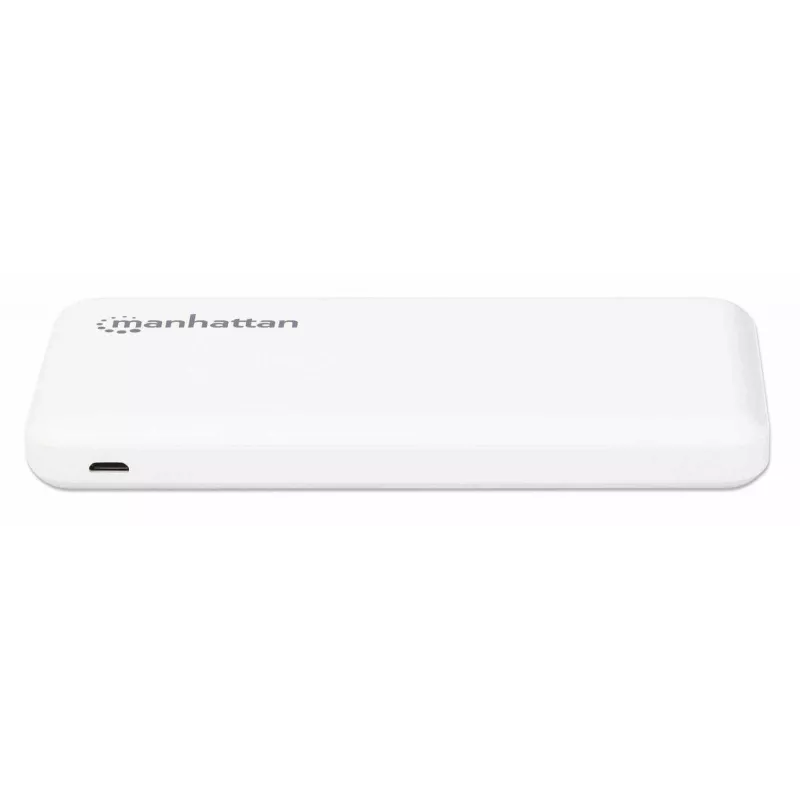 Manhattan Power Bank, 10000 mAh, Output: 2x USB-A (2.1A & 1A), Input: USB-C & Micro-USB (both 2A), White, One Year Warranty