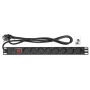 Intellinet 19 inch 1U Rackmount 8-Output Power Distribution Unit (PDU), EU CEE 7/3 Outlets, Built-in 2m Power Cord with EU CEE 7/7 Plug, 16 A, On/Off Switch, Horizontal Mount, Aluminum, Black