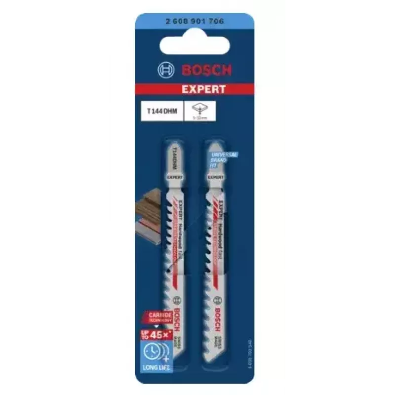Jigsaw blade Bosch T144DHM Carbide 2 pcs Hardwood Plastic