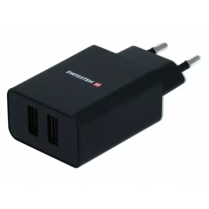 Power charger SWISSTEN Travel Charger SW-21A105W-BK, 2×USB, 2.1A per port (10.5W total)