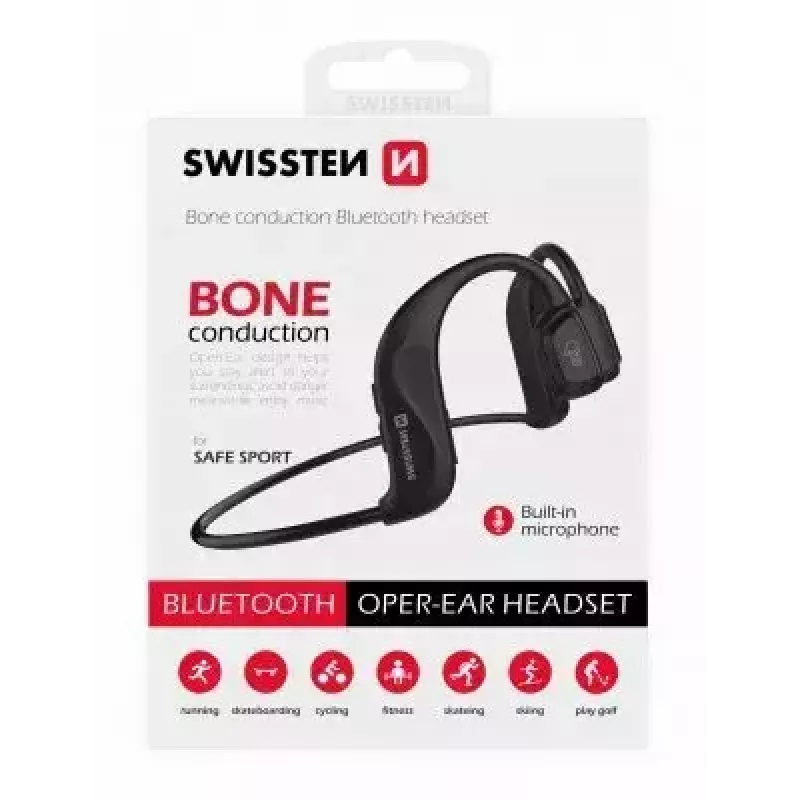 Earphone Swissten Bone Conduction Bluetooth V5.0 Black