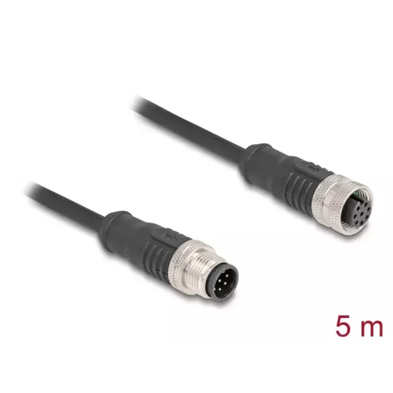 Network Cable DeLOCK M12 Cable A-coded 8 pin male to female Cat5e 5 m Black