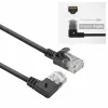 ACT Black 1 meter U/UTP CAT6A LSZH Slimline patch cable with RJ45 connectors 90° angled right to straight