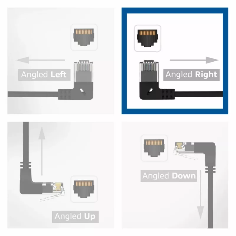 ACT Black 1 meter U/UTP CAT6A LSZH Slimline patch cable with RJ45 connectors 90° angled right to straight