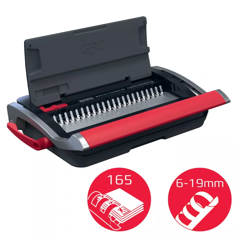 GBC CombBind® CB15 Manual Binding Machine, Comb binding machine, Manual, 165 sheets, Black, Red
