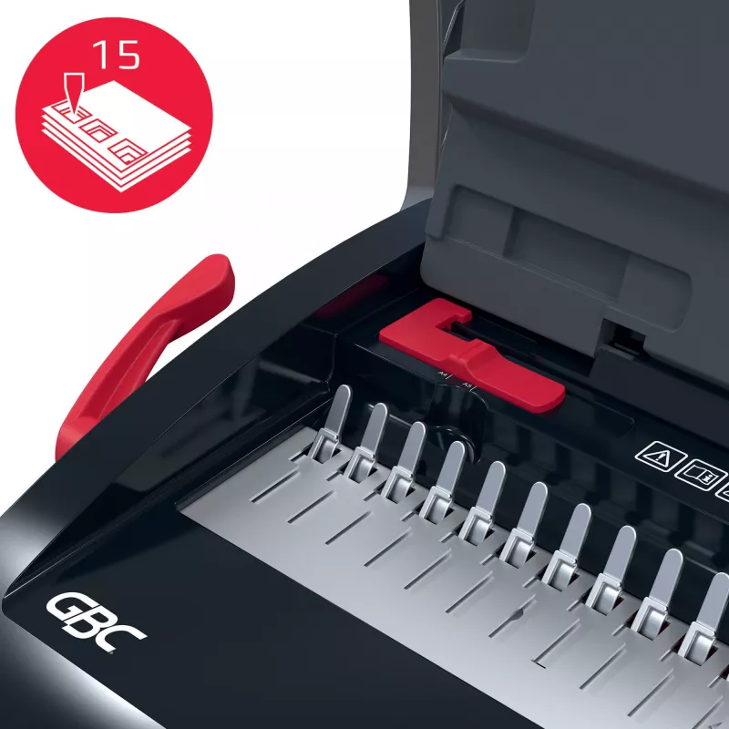 GBC CombBind® CB15 Manual Binding Machine, Comb binding machine, Manual, 165 sheets, Black, Red