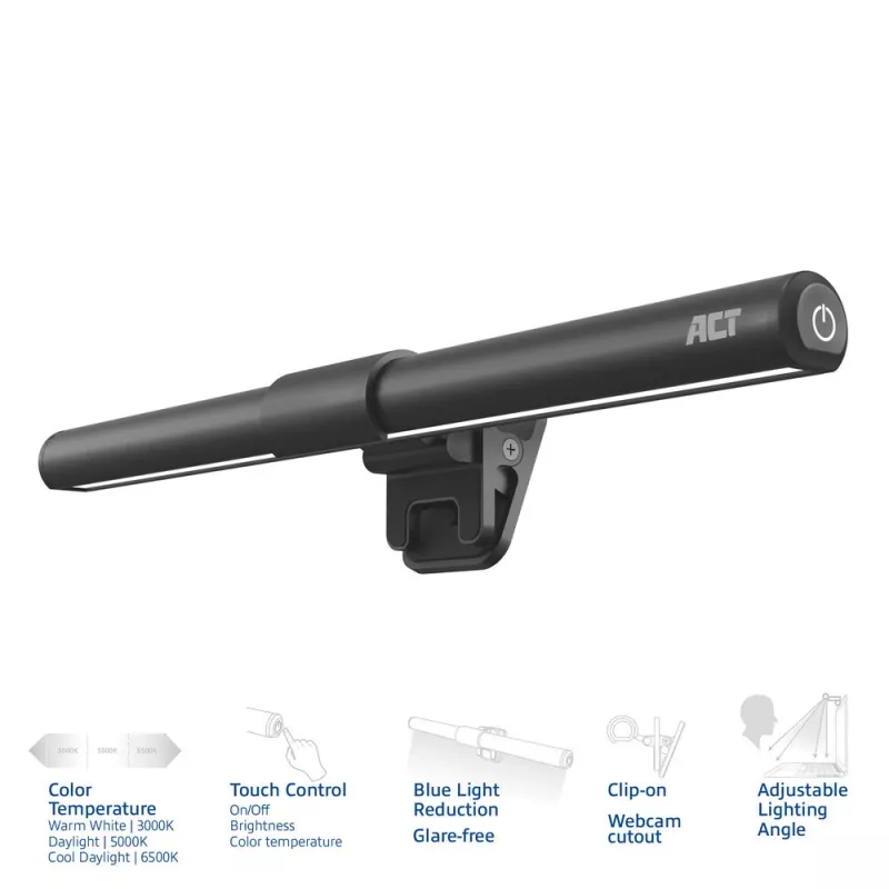 Clip-on laptop LED light bar ACT AC8050, dimmable, USB powered