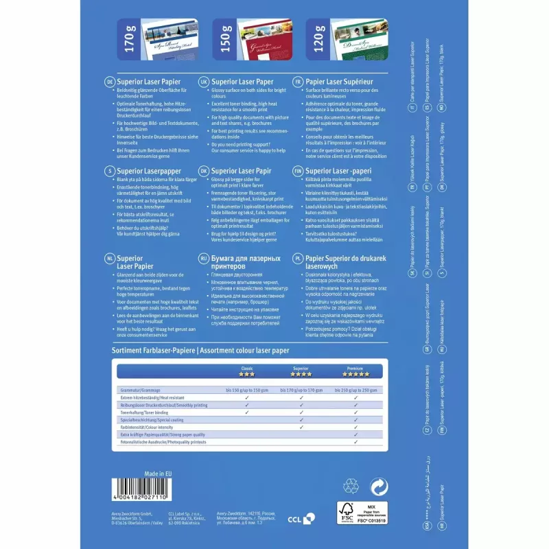 Photo Paper A4 Avery Premium Colour Laser 170 g/m² Gloss White 1298