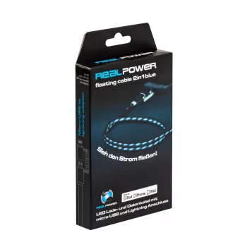 USB A/Lightning Cable RealPower 0.75m Black/Blue