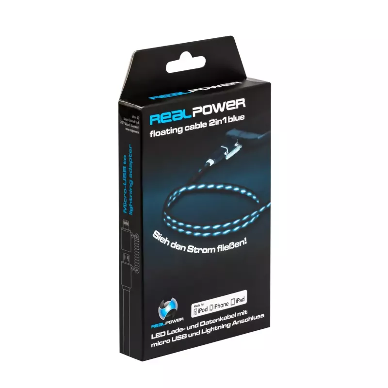 USB A/Lightning Cable RealPower 0.75m Black/Blue