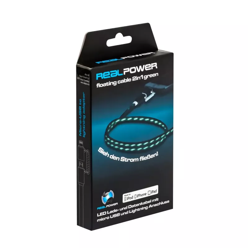 USB A/Lightning Cable RealPower 0.75m Black Green