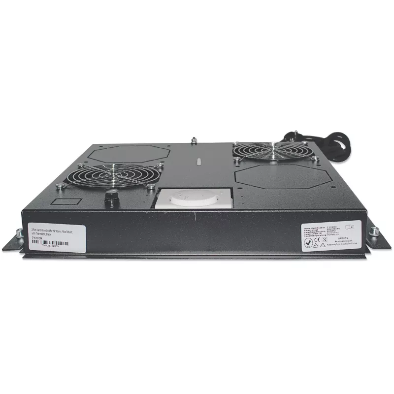Intellinet 2-Fan Ventilation Unit for 19 inch Racks, Roof Mount, with Thermostat, Black