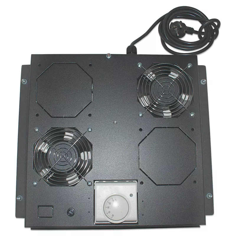 Intellinet 2-Fan Ventilation Unit for 19 inch Racks, Roof Mount, with Thermostat, Black