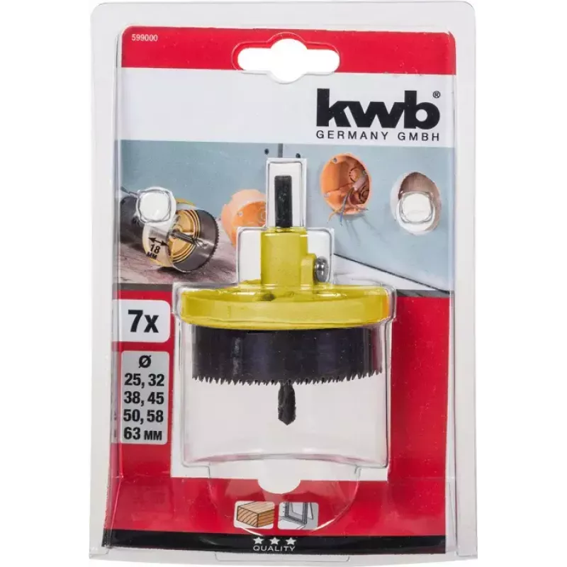 Hole saw set KWB 599000 7 pieces 6.3 cm for plastic wood