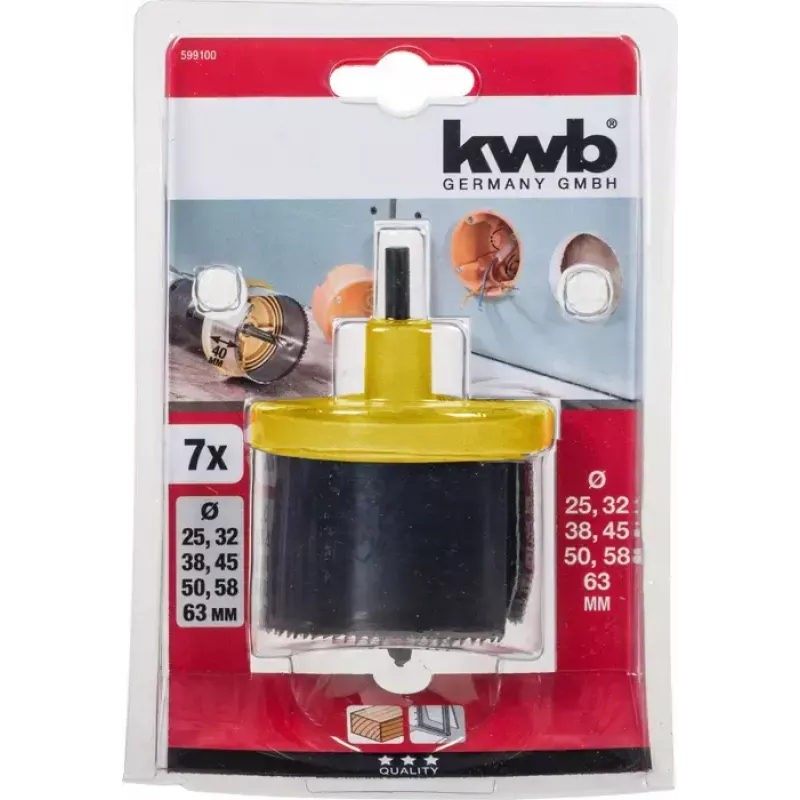 Hole saw set KWB 599100 7 pieces 6.3 cm for wood and plastic