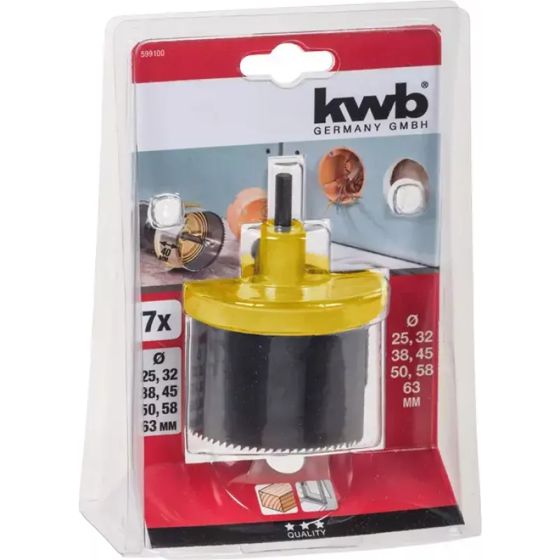 Hole saw set KWB 599100 7 pieces 6.3 cm for wood and plastic