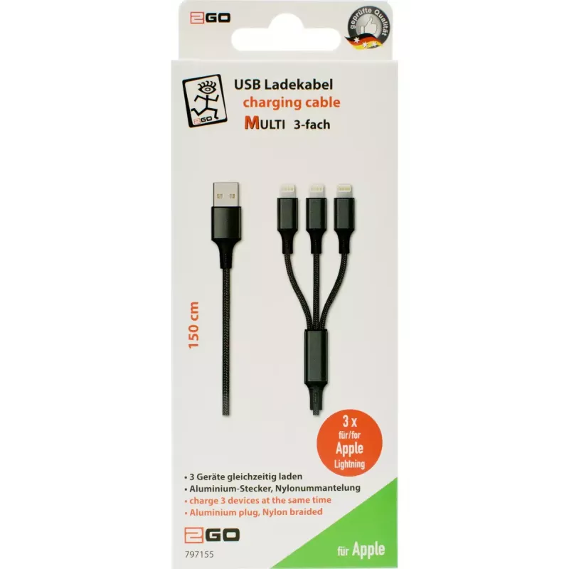 Lightning Cable 2GO 797155 1.5m Black USB B USB C Micro-USB B