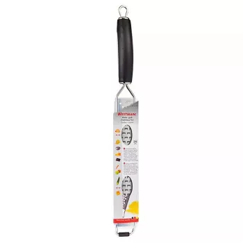 Flat grater Westmark Technicus‑Pro, stainless steel blades, black plastic body, 36 mm width, 399 mm length