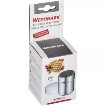 Sugar dispenser Westmark 69502260 — round stainless steel housing with polypropylene components, 62×62×82 mm