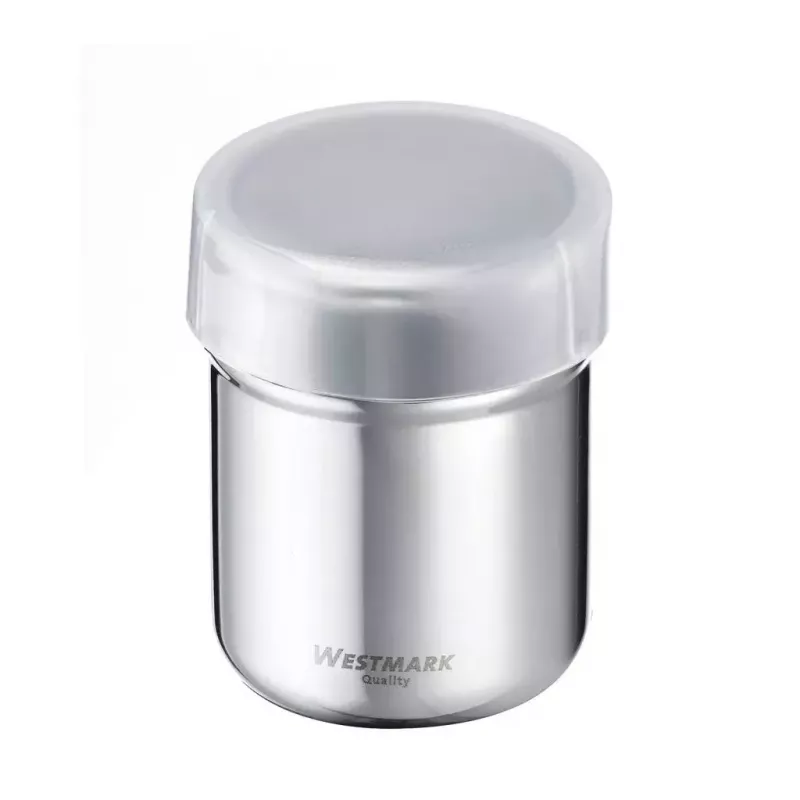 Sugar dispenser Westmark 69502260 — round stainless steel housing with polypropylene components, 62×62×82 mm