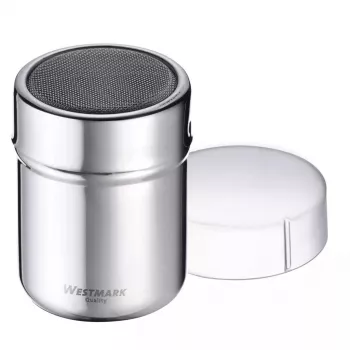 Sugar dispenser Westmark 69502260 — round stainless steel housing with polypropylene components, 62×62×82 mm