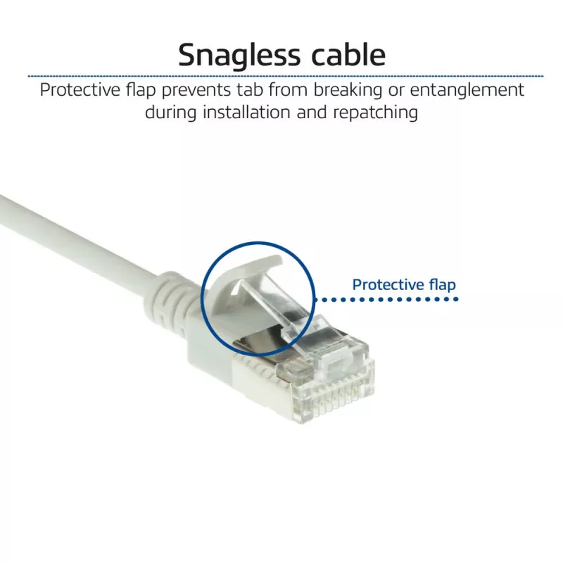 ACT Grey 7 meter LSZH U/FTP CAT6A datacenter slimline patch cable snagless with RJ45 connectors