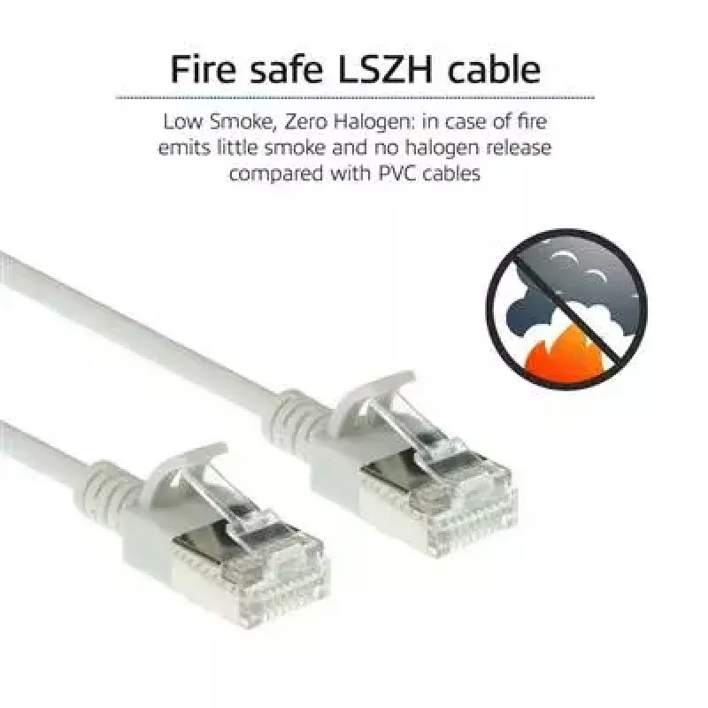 ACT Grey 10 meter LSZH U/FTP CAT6A datacenter slimline patch cable snagless with RJ45 connectors