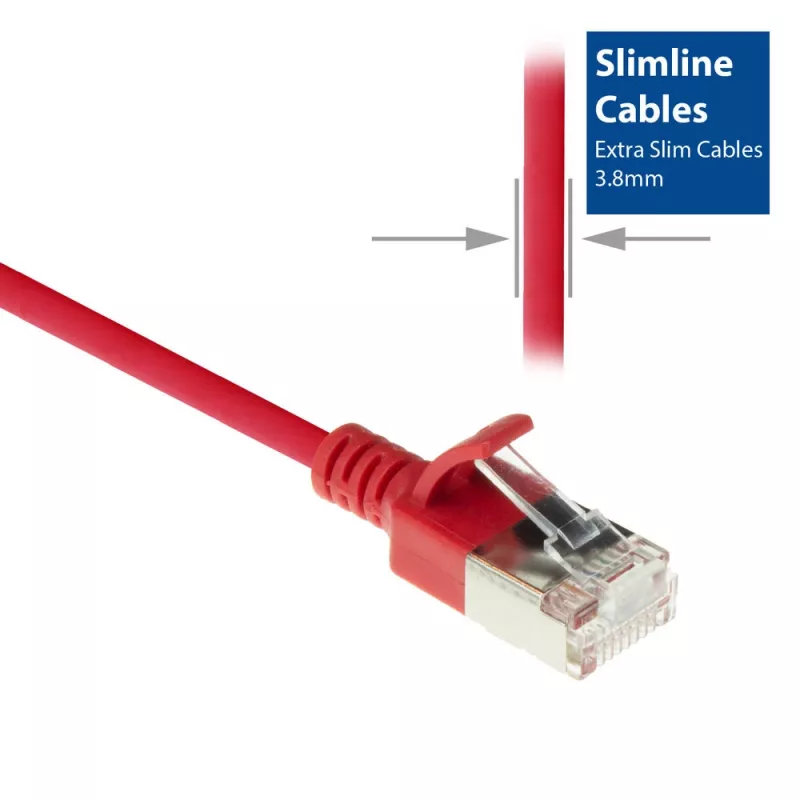 ACT Red 10 meter LSZH U/FTP CAT6A datacenter slimline patch cable snagless with RJ45 connectors