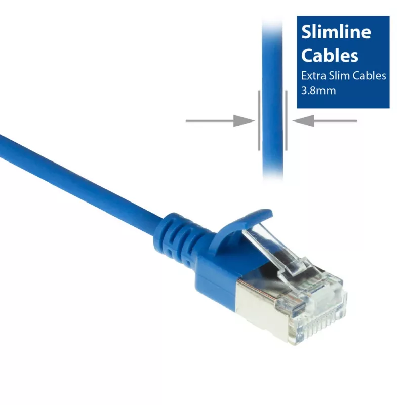 ACT Blue 10 meter LSZH U/FTP CAT6A datacenter slimline patch cable snagless with RJ45 connectors