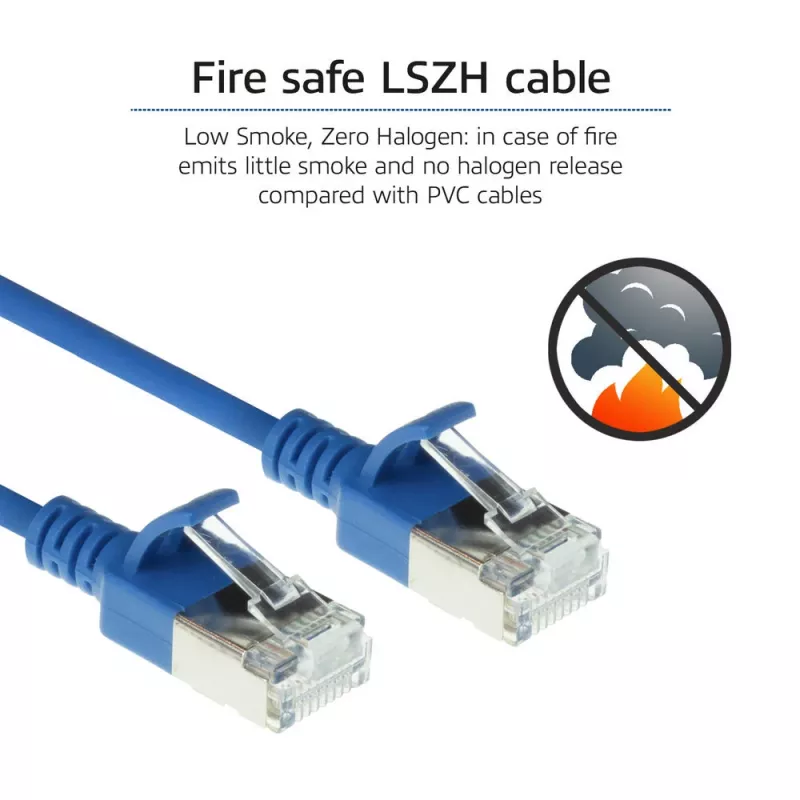 ACT Blue 10 meter LSZH U/FTP CAT6A datacenter slimline patch cable snagless with RJ45 connectors