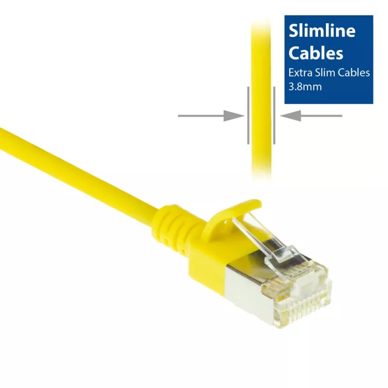 ACT Yellow 7 meter LSZH U/FTP CAT6A datacenter slimline patch cable snagless with RJ45 connectors