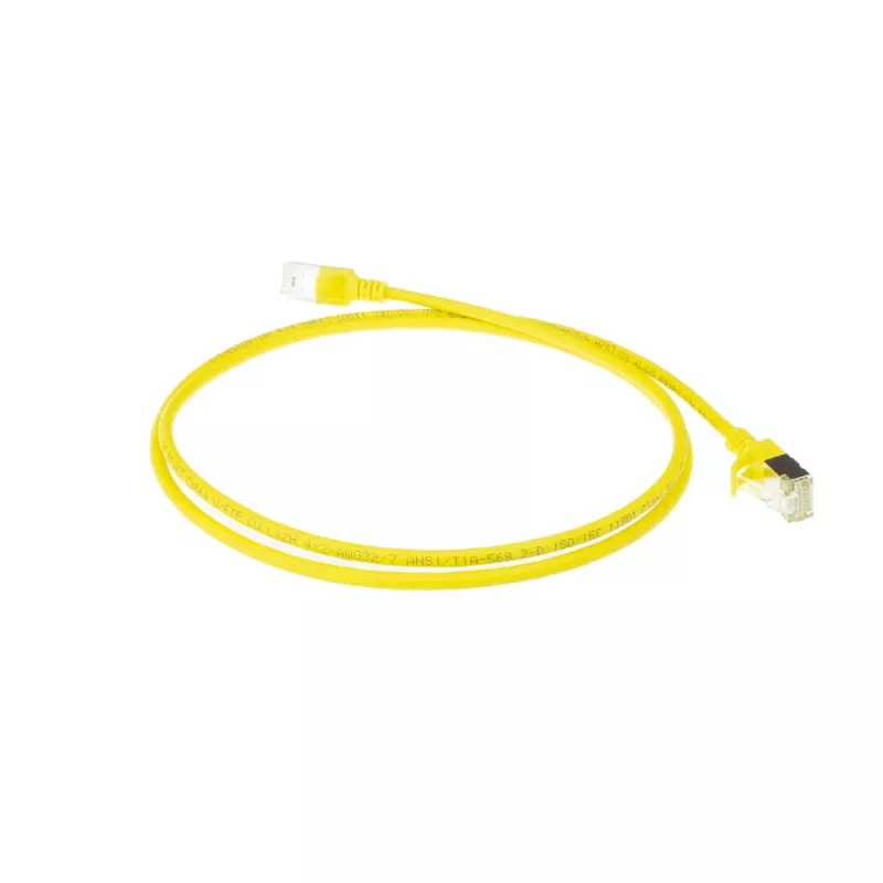 ACT Yellow 10 meter LSZH U/FTP CAT6A datacenter slimline patch cable snagless with RJ45 connectors