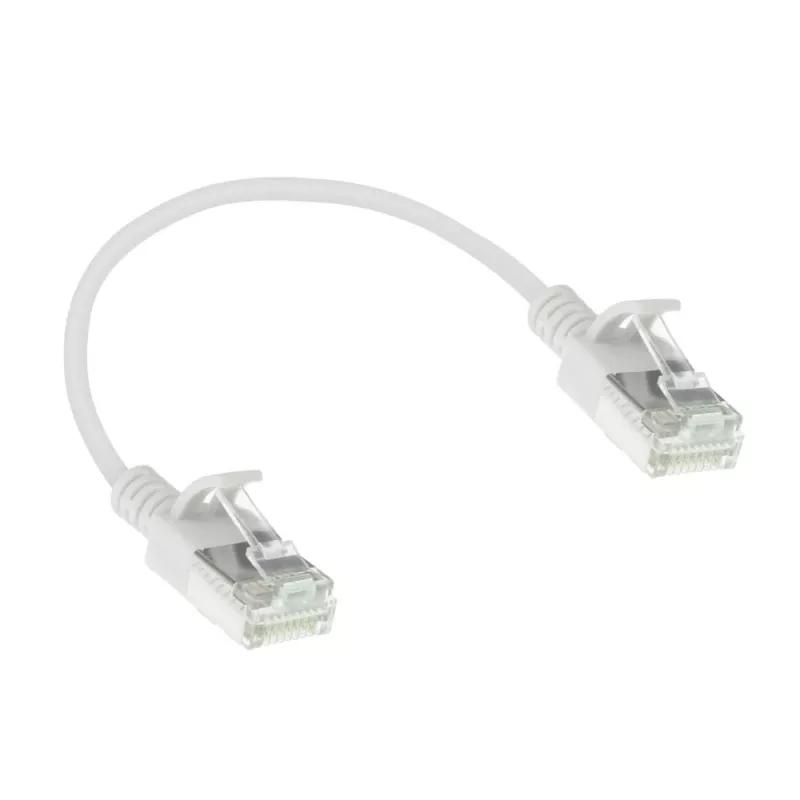 ACT White 0.5 meter LSZH U/FTP CAT6A datacenter slimline patch cable snagless with RJ45 connectors