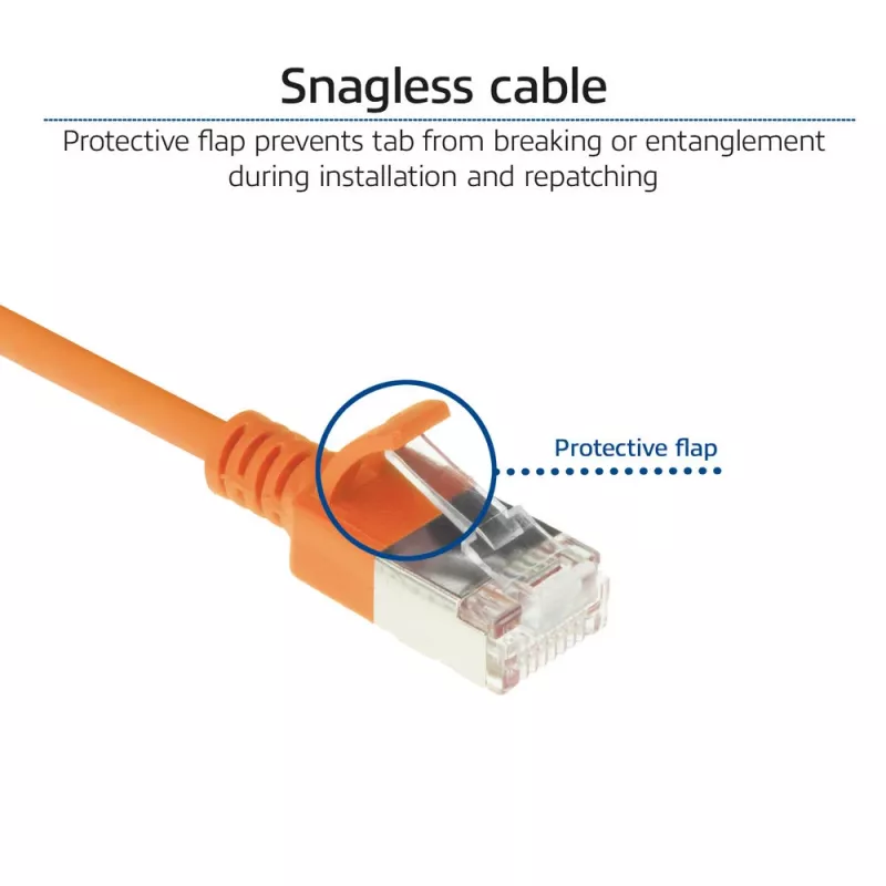 ACT Orange 0.5 meter LSZH U/FTP CAT6A datacenter slimline patch cable snagless with RJ45 connectors