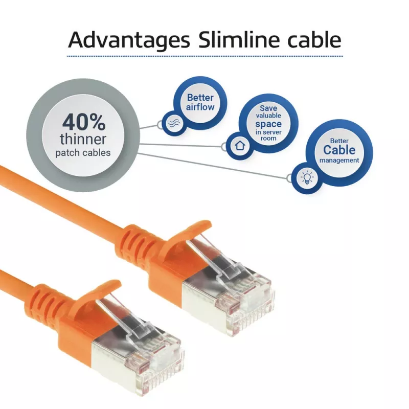 ACT Orange 5 meter LSZH U/FTP CAT6A datacenter slimline patch cable snagless with RJ45 connectors