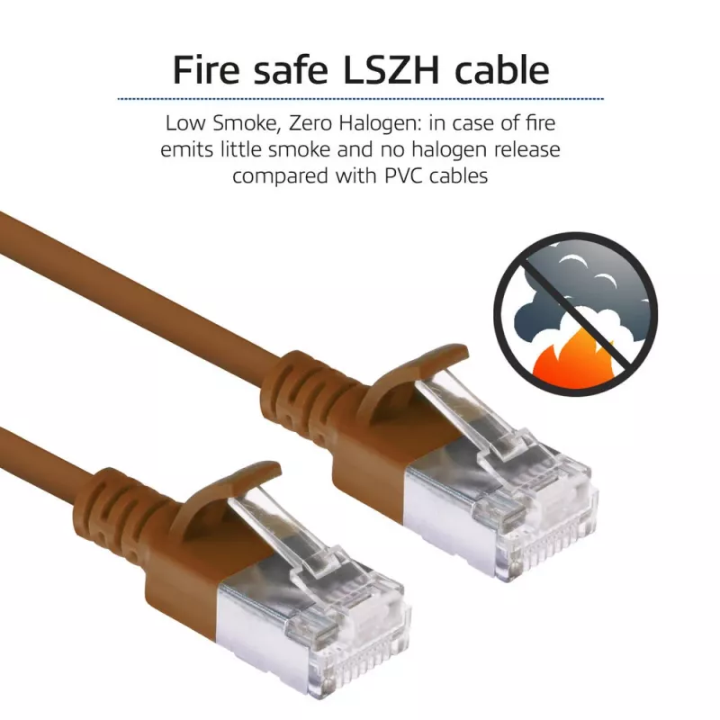 ACT Brown 0.5 meter LSZH U/FTP CAT6A datacenter slimline patch cable snagless with RJ45 connectors