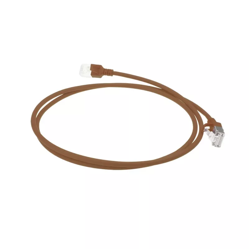 ACT Brown 1 meter LSZH U/FTP CAT6A datacenter slimline patch cable snagless with RJ45 connectors