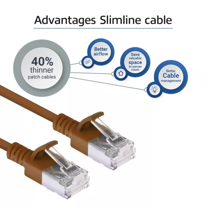 ACT Brown 1 meter LSZH U/FTP CAT6A datacenter slimline patch cable snagless with RJ45 connectors